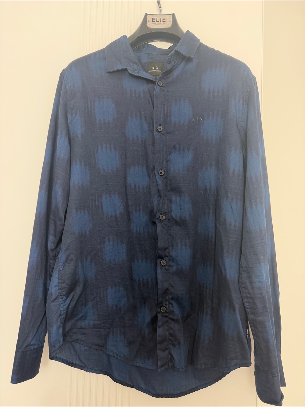Armani Exchange Navy Blue Long-Sleeve Patterned Shirt